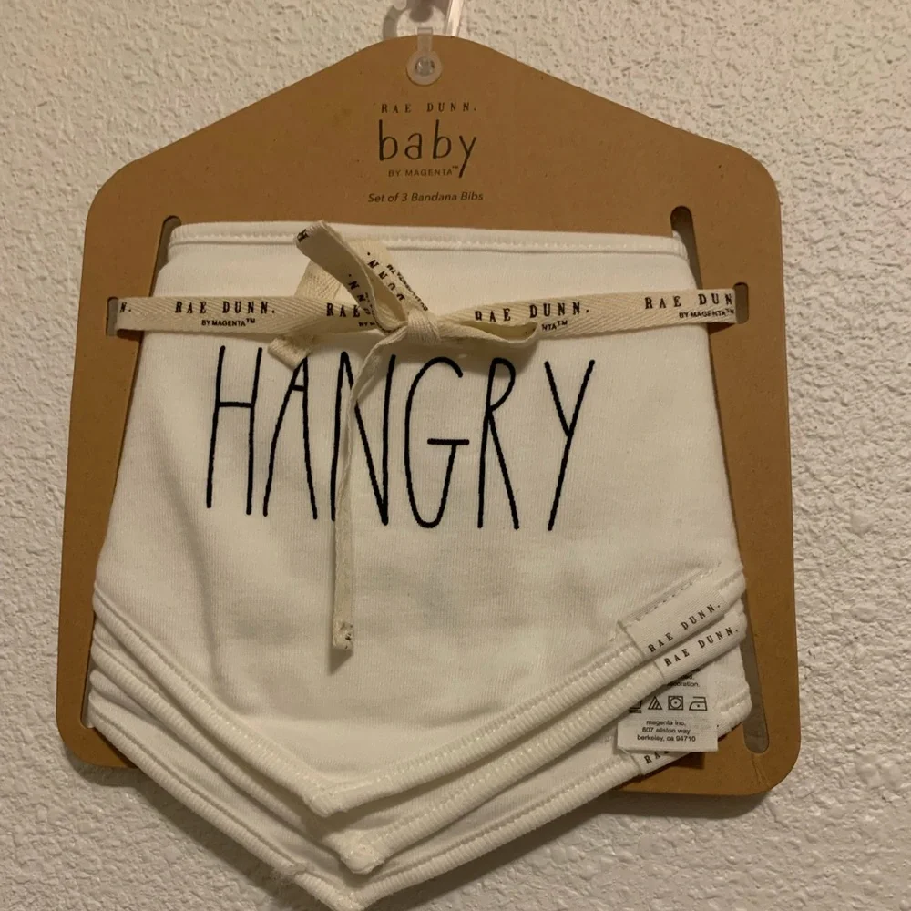 Rae Dunn NWT Baby Bibs 3 Pack Bandanas But First, Milk. Sleepyhead & Hangry